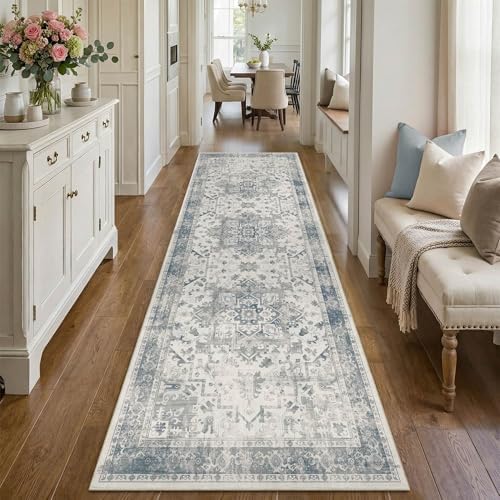 Rugxara 2'6" x 8' Blue Vintage Runner Rug for Hallways Kitchen - Image 3