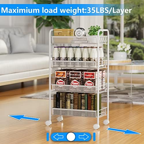 4-Tier Mesh Rolling Cart - 35 BLS/Tier Full Metal Cart with Wheel & 4 Hooks - Image 5