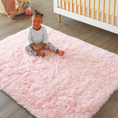 Ophanie Pink Area Rugs for Bedroom Girls, 6x9 Kids Fluffy Fuzzy Furry Shag Carpet, Plush Soft Cute Baby Shaggy Bedside Indoor Floor Rug for Teen Dorm Decor, Nursery with Over 99 pcs Pile fibers - Image 5