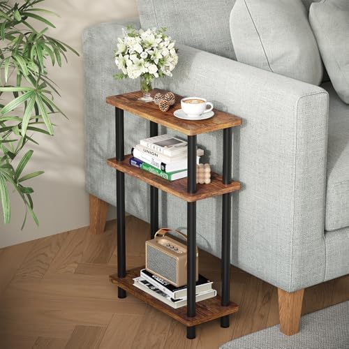 Apicizon Small Narrow Side Table, 3-Tier Skinny End Table, Brown and Black by APICIZON
