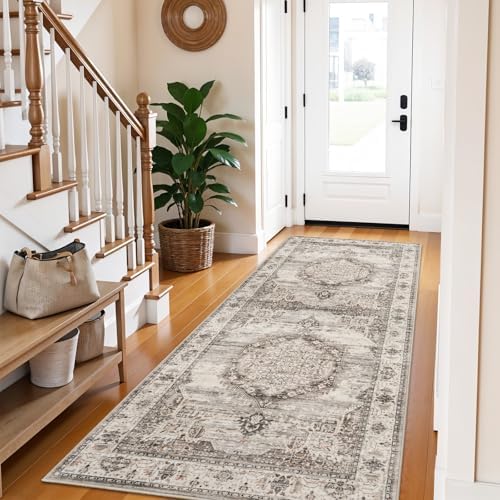 Washable Hallway Runner Rugs 3x6: Soft Ultra Thin Low Pile Carpet Machine Washable Indoor Lightweight Rug Runner Anti Slip Backing Rugs for Living Room Bedroom Kitchen 3'x6' Beige - Image 2