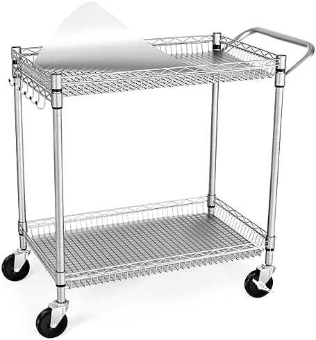 WDT Heavy Duty 2 Tier Rolling Cart, NSF Listed, 660Lbs Capacity, Commercial Grade Metal, 35.63"x18.1"x33.93" by WDT