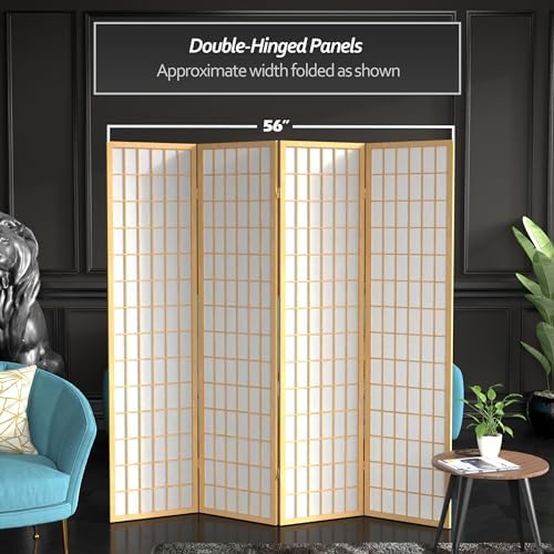 Red Lantern 6 ft. Tall Window Pane Shoji Screen - Natural - 4 Panels - Image 5