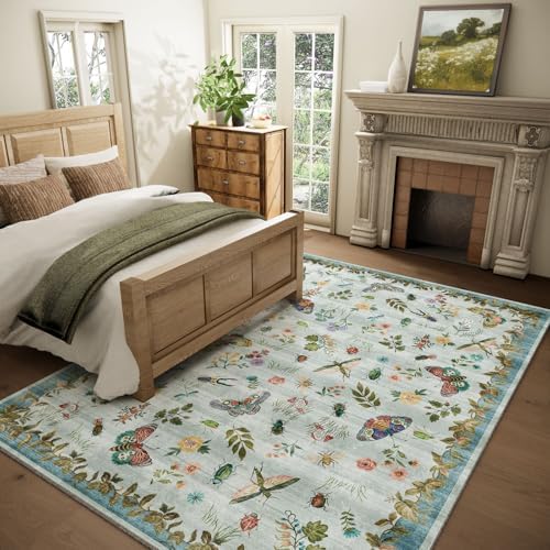 Machine Washable Rug for Living Room: 5x7 Area Rugs Vintage Rug Stain Resistant Non Slip Low Pile Soft Lightweight Carpets Rugs for Bedroom Kitchen Dining Room Nursery Kids Room Farmhouse Indoor - Image 2
