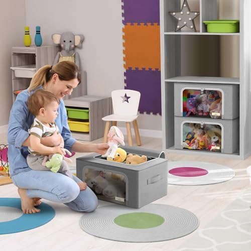 Sorbus Clothes Storage Bins, Clear Window & Handles (2 Pack, Gray) - Image 6
