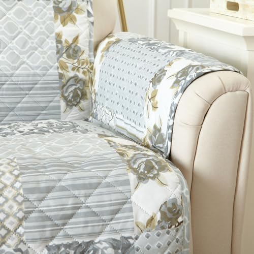 Great Bay Home Reversible Patchwork Loveseat Cover - Washable Slipcover Furniture Protector with Elastic Straps - Perfect for Kids & Pets - Box-Stitched Detail (Grey) - Image 4