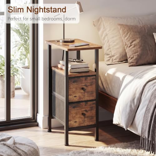 LOAKEKEL Narrow End Table with Charging Station, Small Nightstand - Image 6