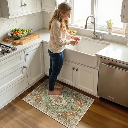 RELEANY Washable Area Rug, Small 2'x3', Brick/Brown/Green - Image 2