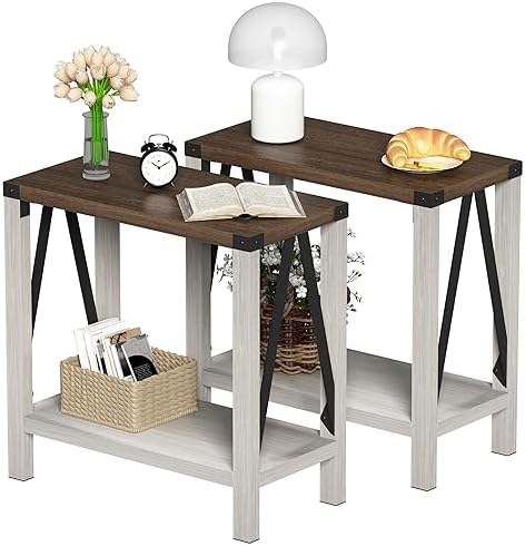 ChooChoo Farmhouse End Tables Living Room Set of 2, Narrow Side Tables by ChooChoo
