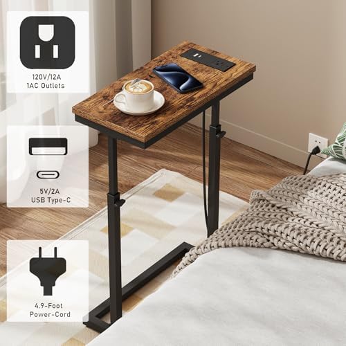 TUTOTAK End Table with Charging Station, Side Table, Tall Couch Table - Image 4