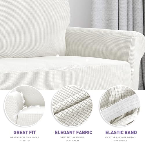 ZNSAYOTX Super Stretch Couch Cover Love Seat Sofa Covers for Living Room Dogs Pet Friendly Furniture Protector Spandex Loveseat Slipcovers with Anti Slip Foam Sticks (White, Loveseat) - Image 3