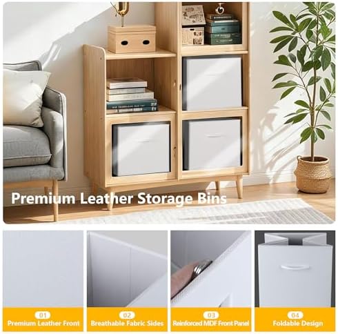 WUIKE 13 x 13 x 13 Storage Cubes, White, Faux Leather Front, 4-Pack - Image 3