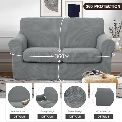 U-NICE HOME 3 Pieces Stretch Loveseat Couch Cover, Grey - Image 4