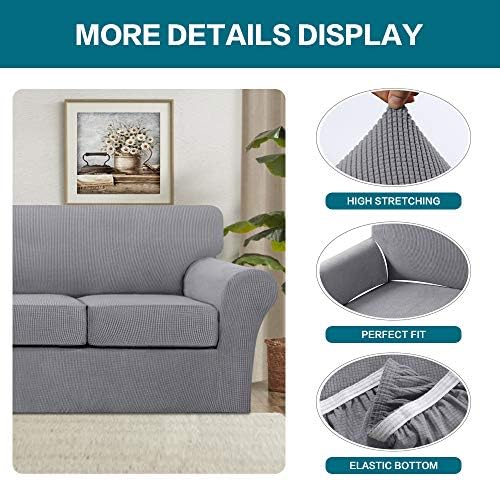 Turquoize 4 Piece Sofa Covers for 3 Cushion Couch Sofa Slipcover Soft Couch Cover for Dogs-Washable Sofa Furniture Covers with 3 Individual Cushion Covers, Feature Jacquard Fabric(Dove) - Image 4