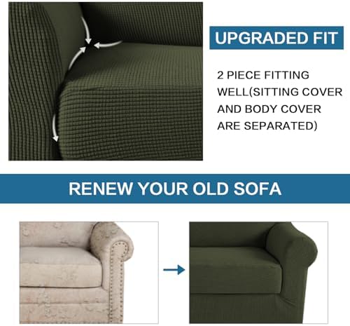 H.VERSAILTEX 2 Piece Couch Cover Stretch Stylish Chair Cover Furniture Cover/Protector Featuring Jacquard Textured Twill Fabric, High Spandex Slipcover Machine Washable (Chair, Olive) - Image 6
