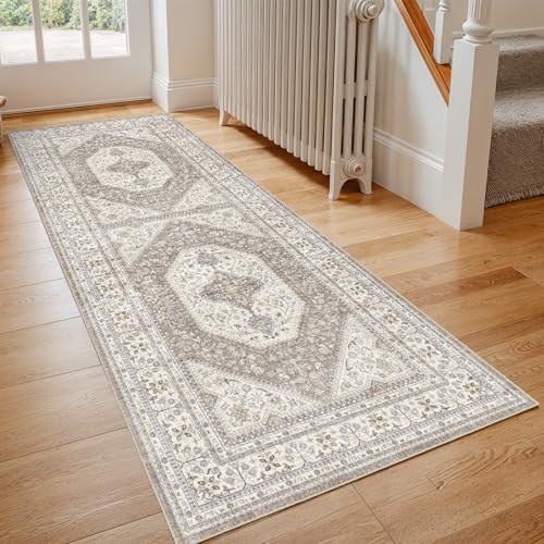 Ksrau 3x6 Runner Rug Washable Vintage: Non Slip Hallway Runners Brown/Beige - Image 2