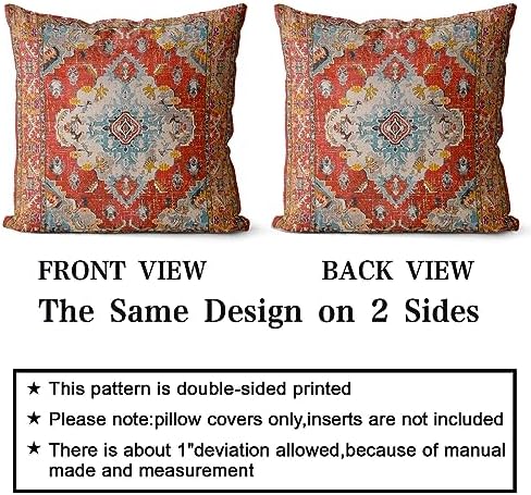 Snycler Boho Throw Pillow Covers 22x22 inch Set of 2 Boho Rug Carpet Double Sided Pattern Cotton Soft Pillow Case Cushion Cover Pillowcase for Couch Sofa Bed Decorative (Orange) - Image 2