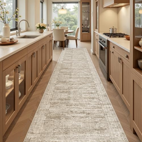 Soalmost Runner Rug 2x12 Washable Non-Slip Hallway Kitchen Runners Brown - Image 2