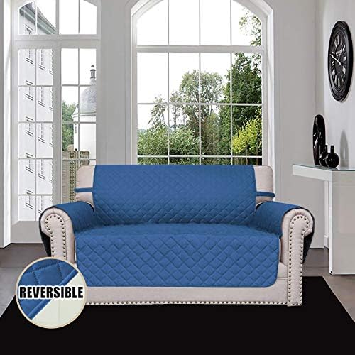 Easy-Going Reversible Couch Cover, 2 Cushion Sofa, Loveseat, Blue/Ivory - Image 2