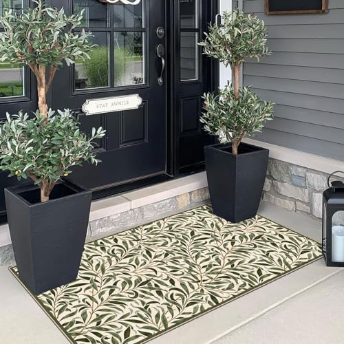 Front Door Mat Indoor Entrance - 2x4.3 Sage Green Leaf Runner Rug - Image 4