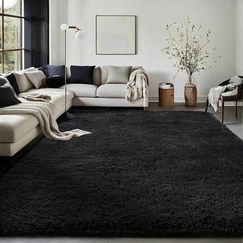 Ophanie Black Area Rugs for Bedroom Living Room, 4x6 Fluffy Fuzzy Shag Shaggy Carpet Soft Plush Furry Bedside Rug, Indoor Floor Rug for Kids Girls Boys Home Decor Aesthetic, Dorm Nursery by Ophanie