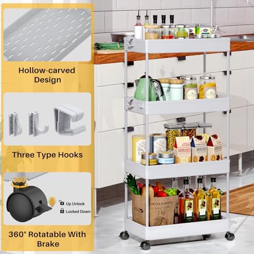 SPACEKEEPER 4 Tier Rolling Cart, Bathroom Cart Organizer with Wheels, Gray - Image 2
