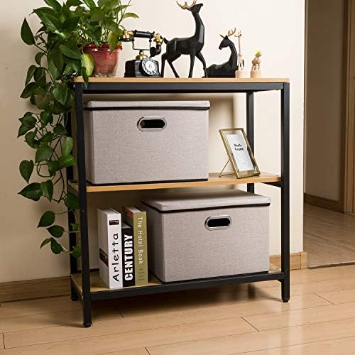 PRANDOM Large Foldable Storage Bin with Lid [1-Pack] Linen Fabric Decorative Storage Box Organizer Container Basket Cube with Handles Divider for Closet Office Living Room Light Grey(17.7x11.8x11.8) - Image 4