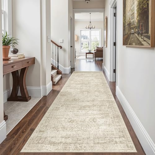 Soalmost Washable Kitchen Runner Rug 3x6 Hallway Entry Rugs Non-Slip, Beige - Image 2