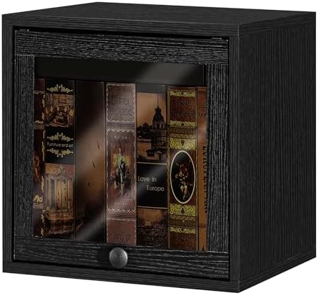 FUSUNBAO Magic DIY Cube Storage Organizer Stackable Cubes for Home Books Clothes Toy-Modular Cubby Storage System-Office Cubical-Bookcase Closet(Black, Glass Door Cube) by FUSUNBAO