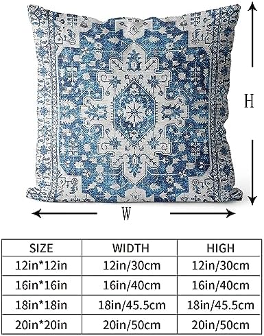 Snycler Boho Throw Pillow Covers 20x20 inch Set of 2 Blue Boho Rug Carpet Double Sided Pattern Cotton Soft Pillow Case Cushion Cover Pillowcase for Couch Sofa Bed Decorative - Image 3