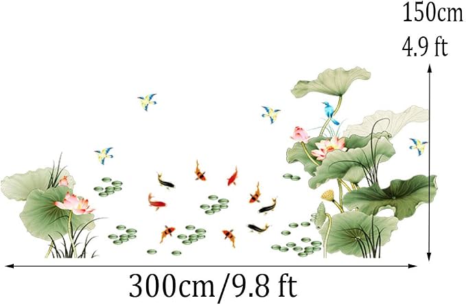 Lotus Flower Bird Fish Wall Decor Decal Sticker,Living Room PVC Mural Decorative Craft Wall Art Decoration Painting Large Removable Chinese Style - Image 2