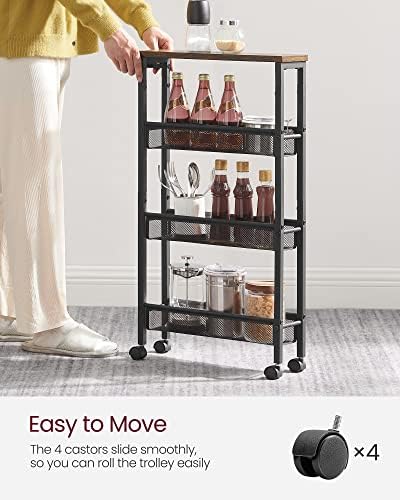 VASAGLE 4-Tier Slim Rolling Storage cart with Wheels, 5.1 Inches, Metal - Image 4