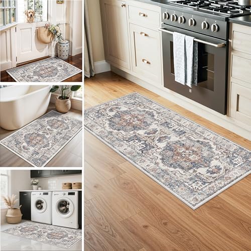 4 Pieces Kitchen Rug Set: Washable Water Resisitant Carpet for Sink Stove Area Soft Floor Mats with Non-Slip Backing for Bathroom Low-Pile Runners for Family with Elderly Dogs(2x3+2x4+2x5+2x6,Brick) - Image 4
