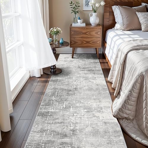 Washable 2x10 Kitchen Runner Rug: Abstract Farmhouse Bathroom Entryway Rug Soft Stain-Resistant Hallway Floor Mat Non-Slip Indoor Non-Shedding Carpet for Nursery Living Room Bedroom (2x10,Light/Grey) - Image 2
