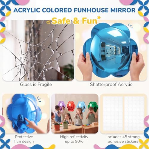 Mifoci 9 Pcs Sensory Wall Bubble Mirror Flower Shape Multi-Color Interactive Acrylic Convex Mirror for Wall Decor and Visual Tactile Stimulation for Classroom Home - Image 5