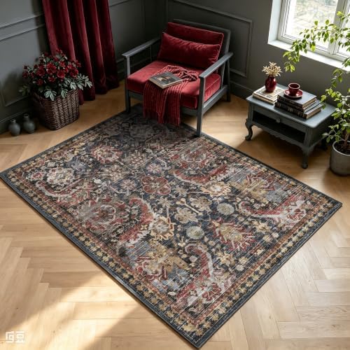 RUGSURE Washable Area Rugs - Perfect for Living Room, Bedroom, Kids Room, Nursery - Stain & Water Resistant Non-Slip, Pet & Child Friendly, Vintage Tribal Area Rugs (Rust, 4' x 6') - Image 4