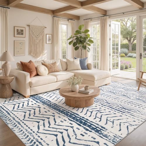Nakagishi Boho 5x7 Area Rug Living Room Rugs Machine Washable Navy Blue - Image 2