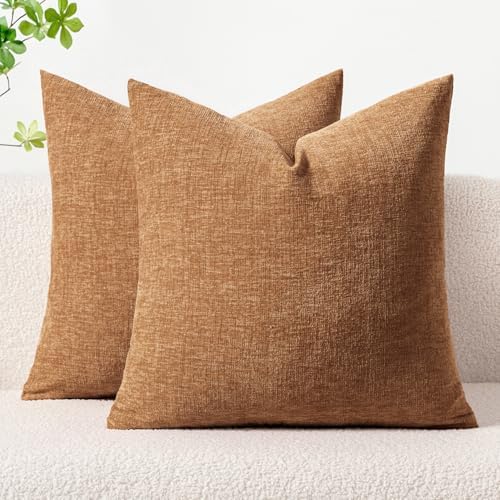 MIULEE Soft Chenille Throw Pillow Covers Brown 20x20 Inch Pack of 2 by MIULEE