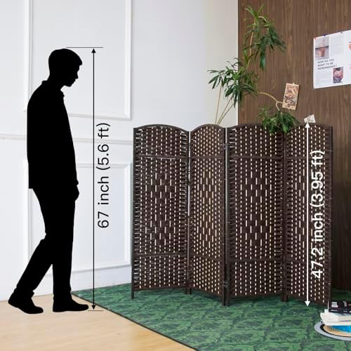 Furnnylane 4 Panel Dark Brown Rattan Room Divider, 47.2" Low Height Double-Sided Folding Privacy Screen, Freestanding Partition Wall for Home Office or Bedroom - Keeps Your Space Open & Airy - Image 2
