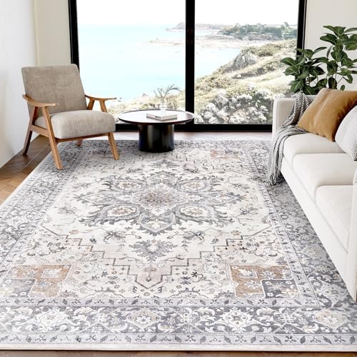 AMADA HOMEFURNISHING 5x7 Area Rugs, Washable Living Room Rug Low-Profile with Non-Slip Backing & Durable Edge Binding, Vintage 5x7 Rugs for Living Room, Bedroom, Dinning Room by AMADAHOMEFURNISHING