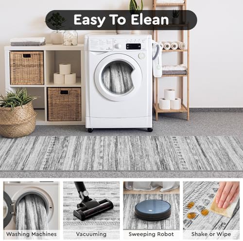 2x10 Runner Rug Machine Washable Non Slip Area Rug Distressed Neutral Moroccan Boho Rug Ultra Soft Floor Runners for Hallways for Entryway Laundry Room Kitchen, Black - Image 6