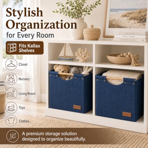 KAKAMAY Fabric Cube Storage Bin, Fits Kallax Shelf 13x15x13 2PK Dark Blue - Image 6