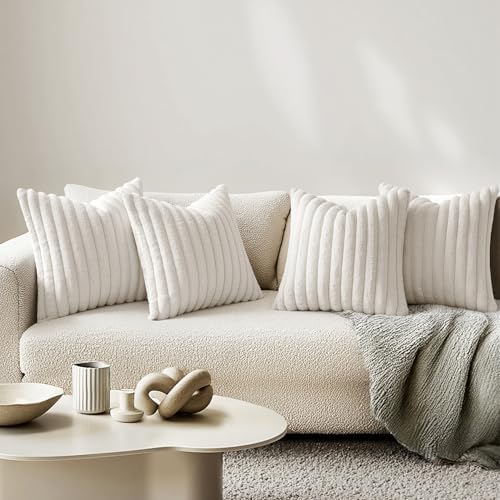 MIULEE Faux Fur Plush Decorative Throw Pillow Covers 18x18, Pure White - Image 2