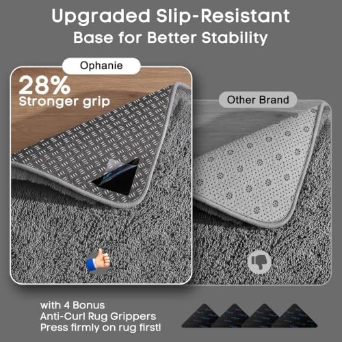 Ophanie 2x8 Runner Rug for Hallway, Upgrade Non-Slip Fluffy Soft Bedside Rugs, Bedroom Living Room Grey Shaggy Gray Carpet for Kids Dorm Home Decor with Over 99 pcs Pile fibers - Image 4