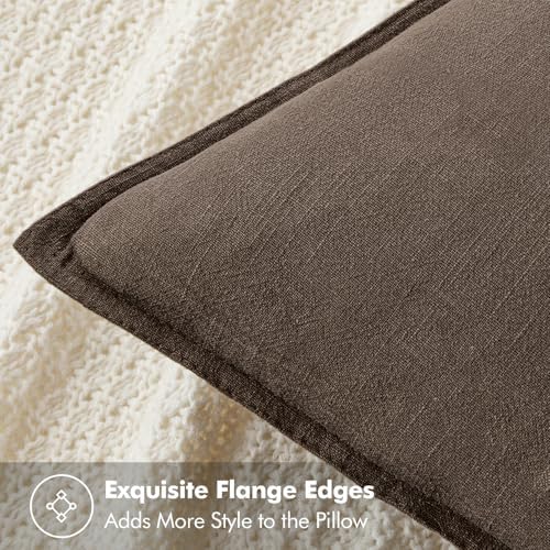 MIULEE Decorative Linen Euro Sham Pillow Covers 24x24 Inch Coffee - Image 2