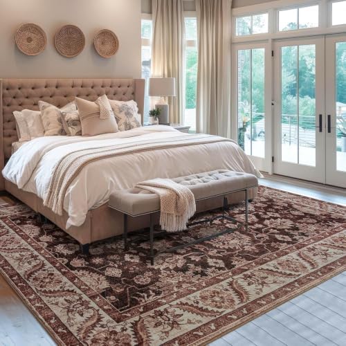Hanples 5x7 Area Rugs for Living Room, Washable Rug Vintage Floral, Rust - Image 3