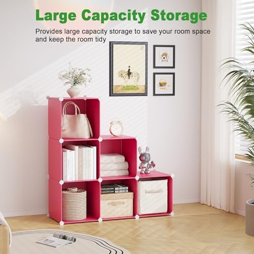 C&AHOME 6-Cube Storage Organizer Cube Shelf Closet Storage Bookcase, Red - Image 6
