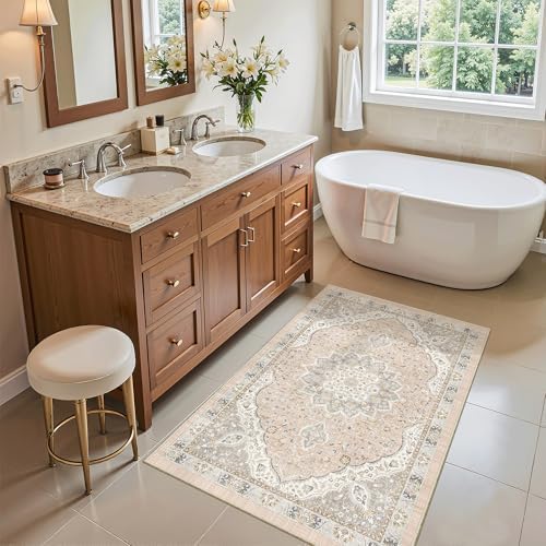 Madane Washable Area Rug 2x3 Small Entryway Rugs Non-Slip, Pink/Gray - Image 4