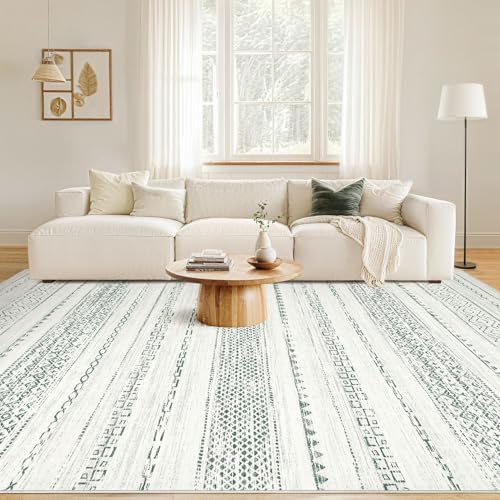 Nakagishi Green Rug Living Room Rugs: 8x10 Washable Boho Large Neutral Soft Farmhouse Stain Resistant Modern Non Slip Indoor Floor Carpet for Bedroom Nursery Kids Playroom Office Dining Room Home - Image 4