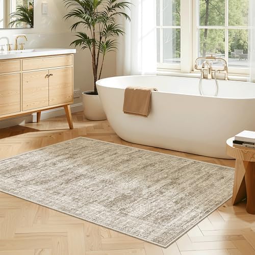 Soalmost 3x4 Rugs Non-Slip, Small Washable Kitchen Entryway Area Rug Brown - Image 4